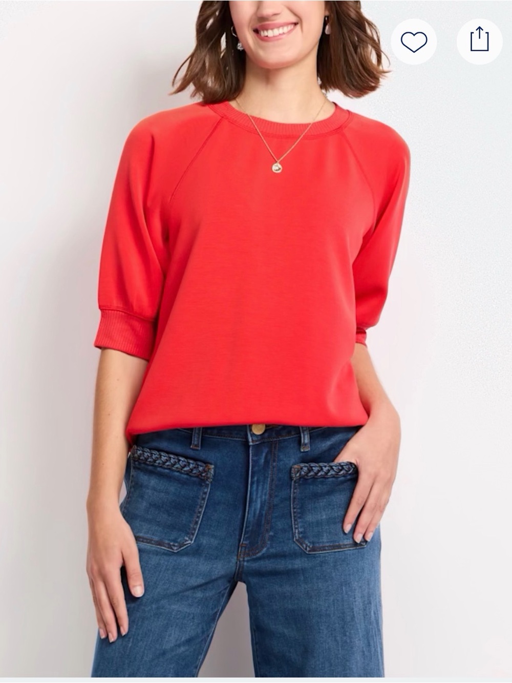 Nine Britton Red Short Sleeve Scuba Crewneck Sweatshirt - Size M